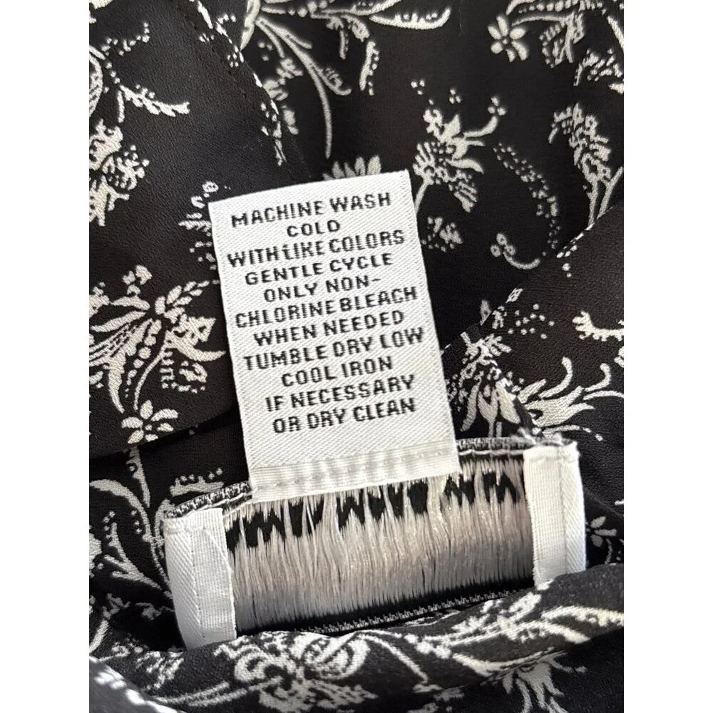 Carmen Marc Valvo Blouse Size Medium Floral Long Sleeve Blak White Witchy Boho - Picture 5 of 6